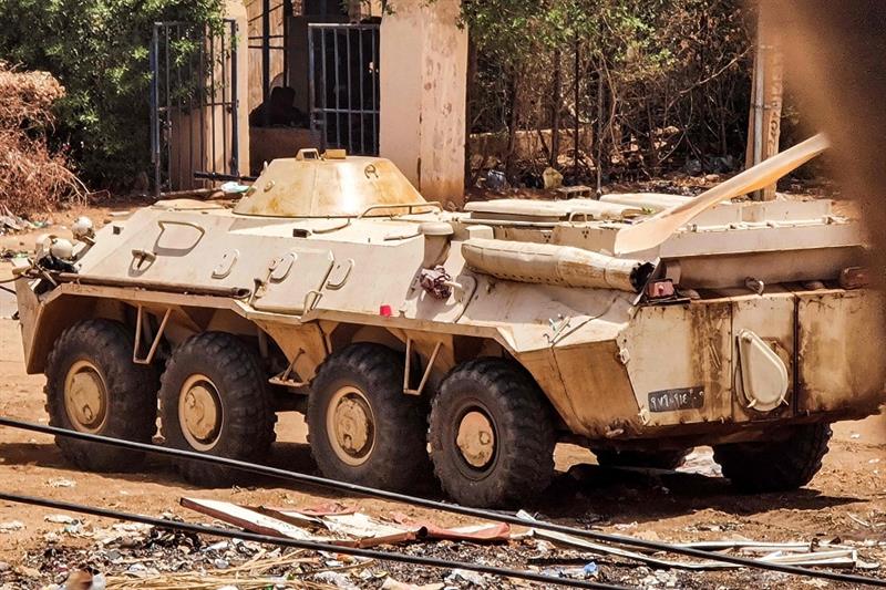 A Sudanese armed forces  (SAF) armoured personnel carrier (APC) is pictured in southern Khartoum ami