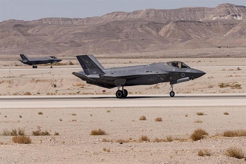 An Israeli F-35 lands at Ovda airbase