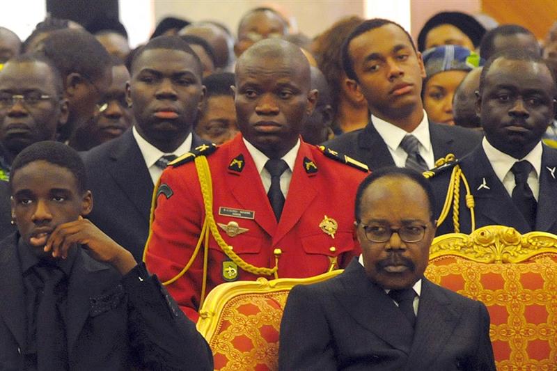 Omar Bongo Ondimba, Gabon s President (R) and General Brice Oligui Nguema (2nd row C) attend the fun