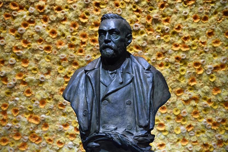 A bust of the Nobel Prize founder, Alfred Nobel on display at the Concert Hall during the Nobel Priz