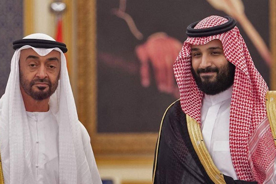Mohamed bin Zayed Al-Nahyan, crown prince of Abu Dhabi, and Mohamed bin Salman, the Saudi Arabian crown prince